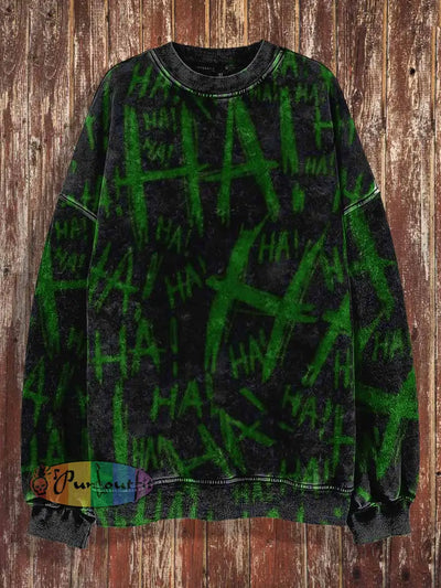 Unisex Abstract Ha Print Halloween Crew Neck Casual Sweatshirt Green / S