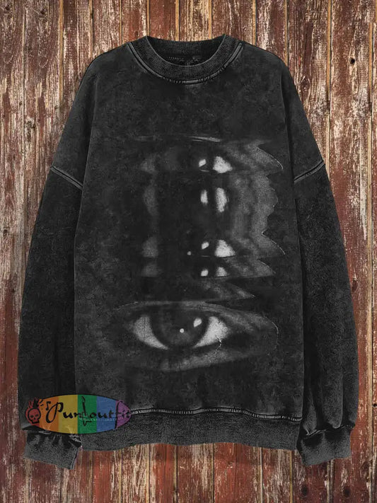 Unisex Abstract Horror Eye Print Halloween Crew Neck Casual Sweatshirt Black / S
