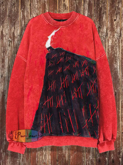 Unisex Abstract House Print Halloween Crew Neck Casual Sweatshirt Red / S