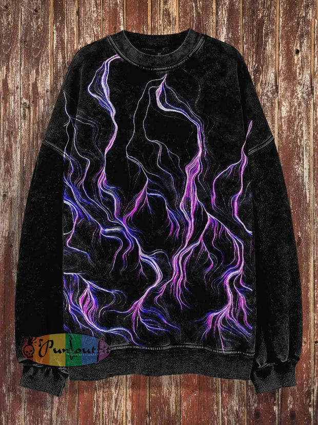 Unisex Abstract Light Print Halloween Crew Neck Casual Sweatshirt Purple / S