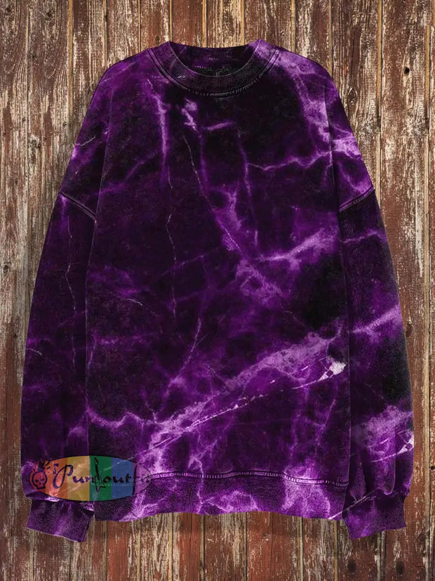 Unisex Abstract Lighting Print Halloween Crew Neck Casual Sweatshirt Purple / S