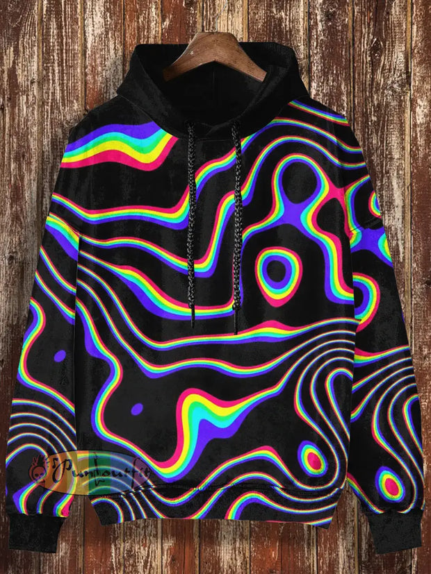 Unisex Abstract Lines Print Halloween Casual Hooded Sweatshirt Black / S