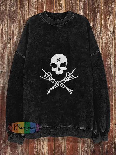 Unisex Abstract Punk Skull Print Halloween Crew Neck Casual Sweatshirt Black / S