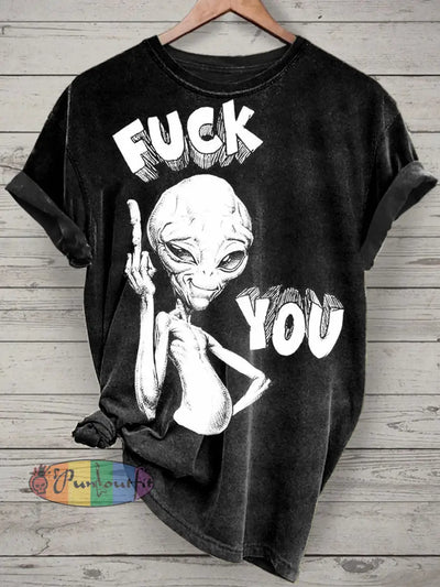 Unisex Alien Printed Vintage Fashion Loose Short Sleeve T-Shirt Black / S
