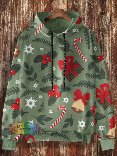 Unisex Beautiful Christmas Print Halloween Casual Hooded Sweatshirt Green / S