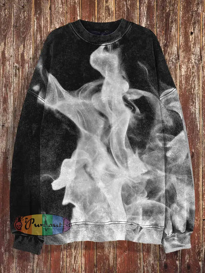 Unisex Black Fire Print Halloween Crew Neck Casual Sweatshirt / S