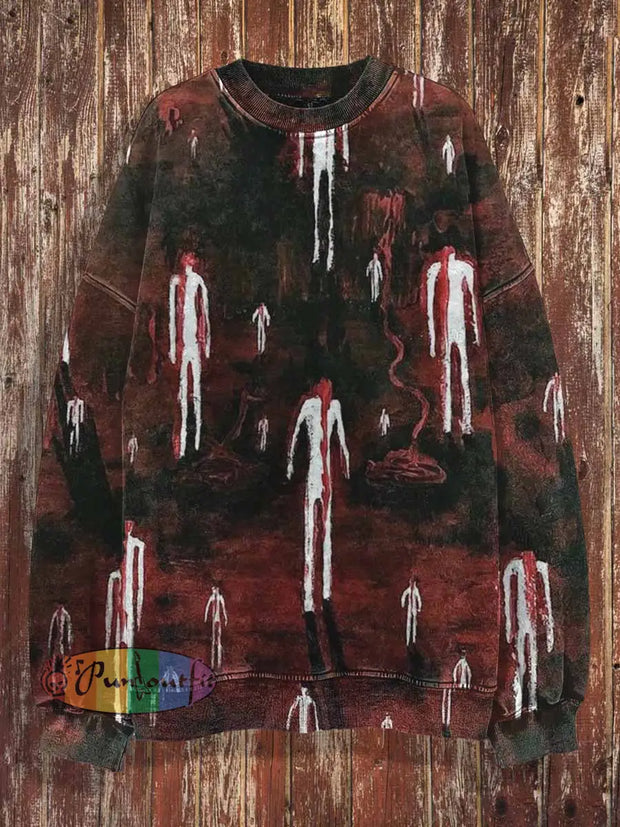 Unisex Blood Horror Man Halloween Print Crew Neck Casual Sweatshirt Colorful / S