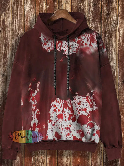 Unisex Blood Print Halloween Casual Hooded Sweatshirt Red / S