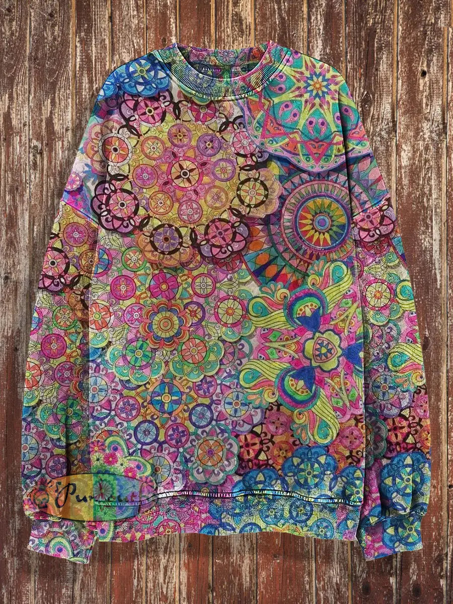 Unisex Bohemian Street Style Print Crew Neck Casual Sweatshirt Colorful / S