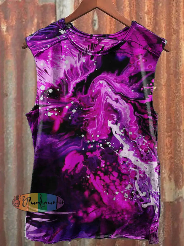 Unisex Bohomia Abstract Print Vintage Art Tank Top Purple / S