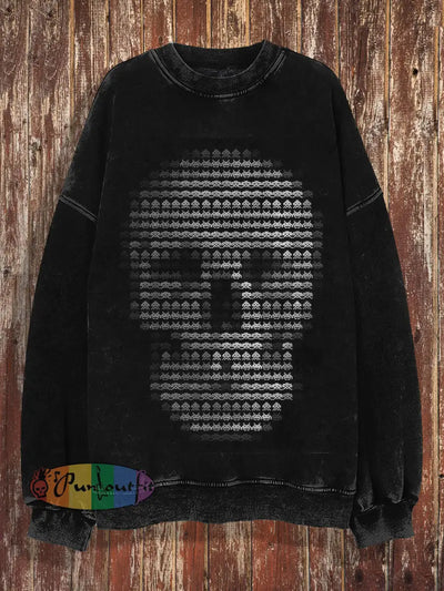 Unisex Cartoon Skull Print Halloween Crew Neck Casual Sweatshirt Black / S