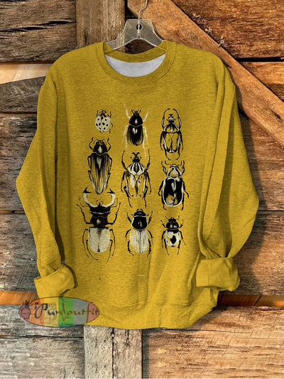 Unisex Casual Insect Print Halloween Crew Neck Long Sleeves Sweatshirt Yellow / S