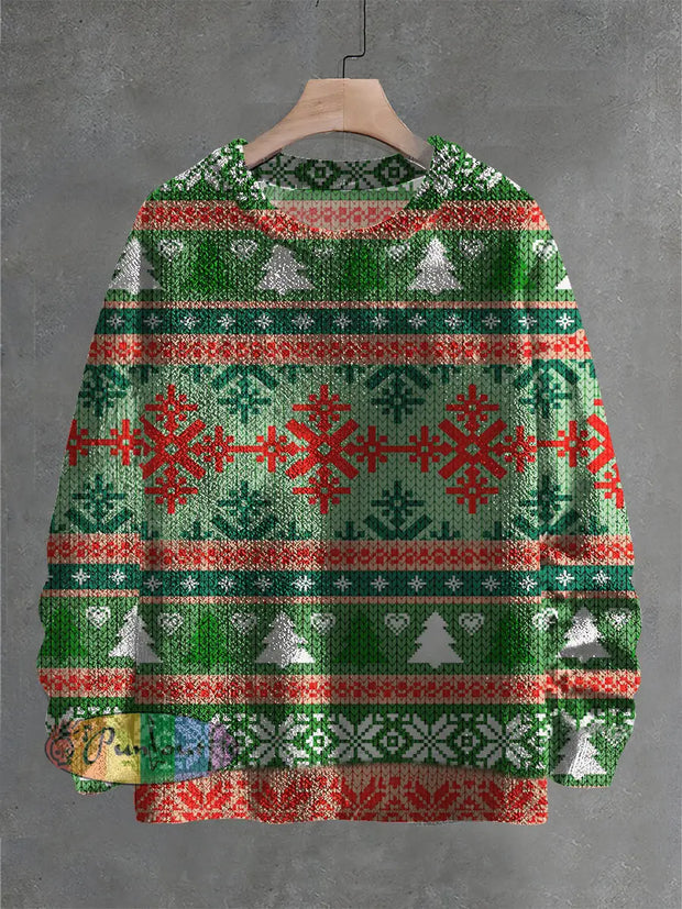 Unisex Christmas Abstract Print Crew Neck Sweater Green / S