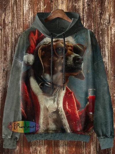 Unisex Christmas Dog Print Punk Casual Hooded Sweatshirt Colorful / S