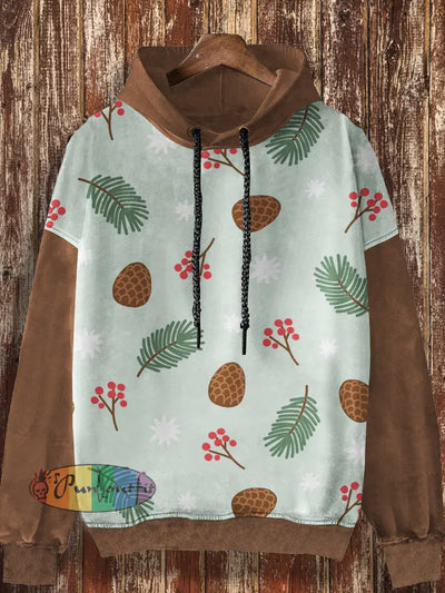 Unisex Christmas Pinecone Cartoon Pattern Printed Casual Fashion Loose Long Sleeve Hoodie Brown / S