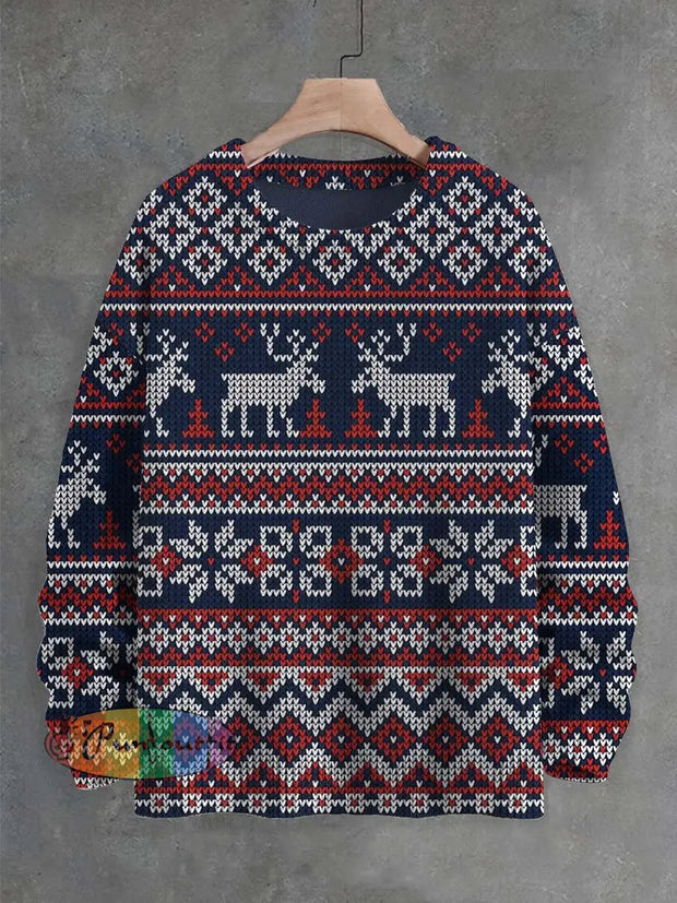 Unisex Christmas Print Casual Crew Neck Sweater Black / S