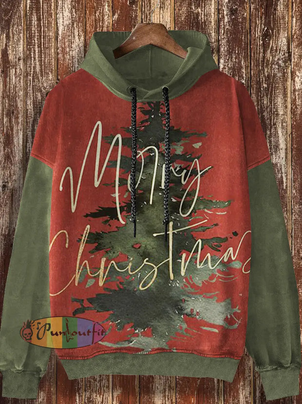 Unisex Christmas Print Casual Fashion Long Sleeved Hooded Sweatshirt Green / S