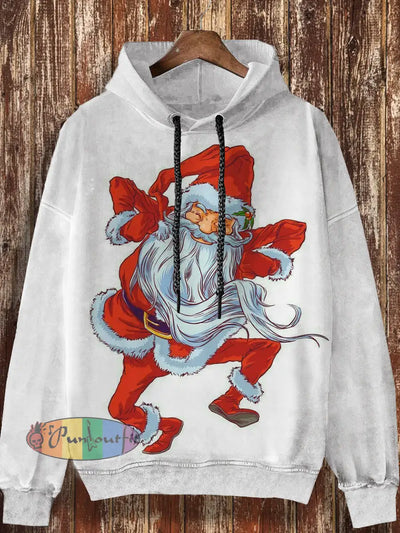 Unisex Christmas Retro Printed Casual Loose Long Sleeved Hooded Sweatshirt White / S