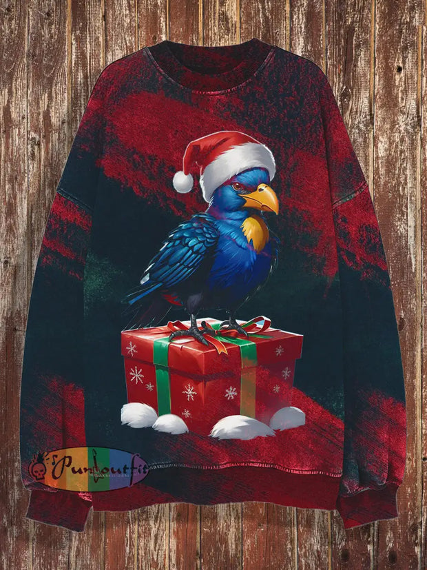 Unisex Christmas Retro Printed Round Neck Casual Fashion Long Sleeved Sweatshirt Red / S