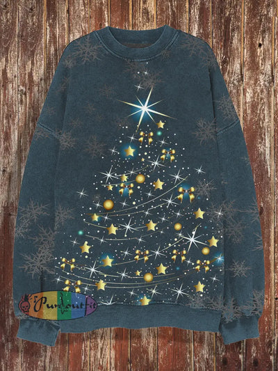 Unisex Christmas Round Neck Casual Fashionable Loose Long Sleeved Sweatshirt Dark Blue-Gray / S