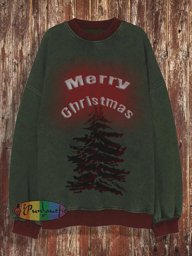 Unisex Christmas Round Neck Casual Fashionable Loose Long Sleeved Sweatshirt Dark Green / S