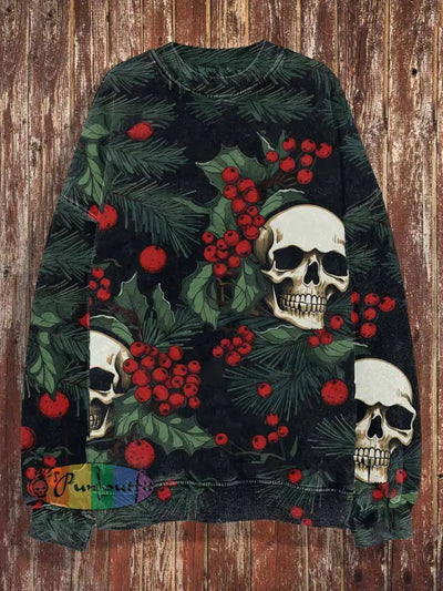 Unisex Christmas Skulls Colorful Print Crew Neck Casual Sweatshirt / S