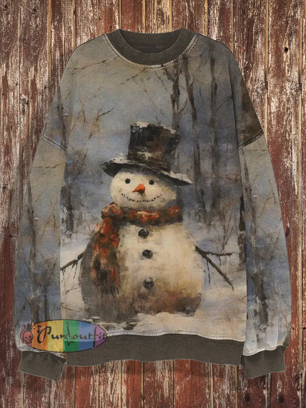 Unisex Christmas Snowman Round Neck Casual And Fashionable Loose Long Sleeved Sweatshirt Dark Gray