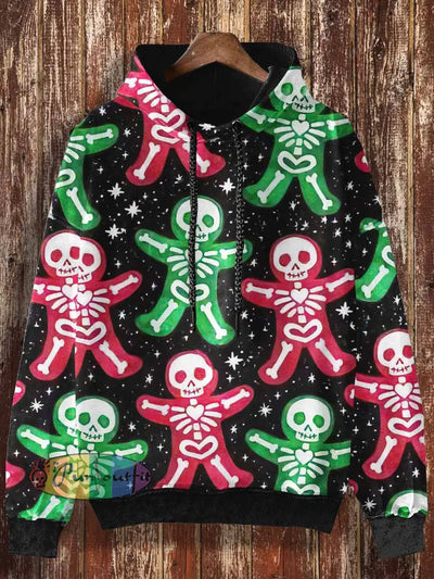 Unisex Color Sugar Cookie Print Christmas Casual Hooded Sweatshirt Colorful / S