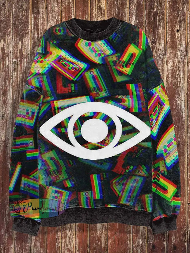 Unisex Colorful Eye Print Crew Neck Casual Sweatshirt / S