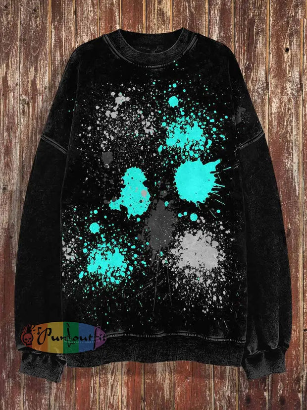 Unisex Colorful Ink Print Halloween Crew Neck Casual Sweatshirt Black / S