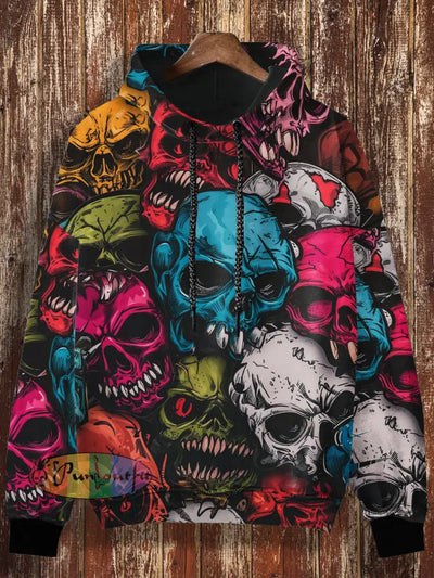 Unisex Colorful Skull Print Halloween Casual Hooded Sweatshirt / S