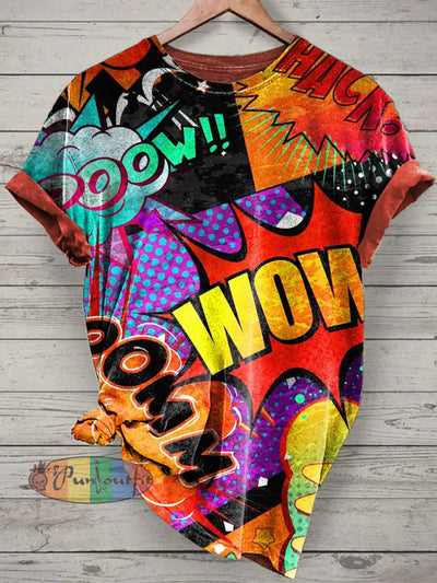 Unisex Comic Art Printed Vintage Fashion Loose Short Sleeve T-Shirt Colorful / S