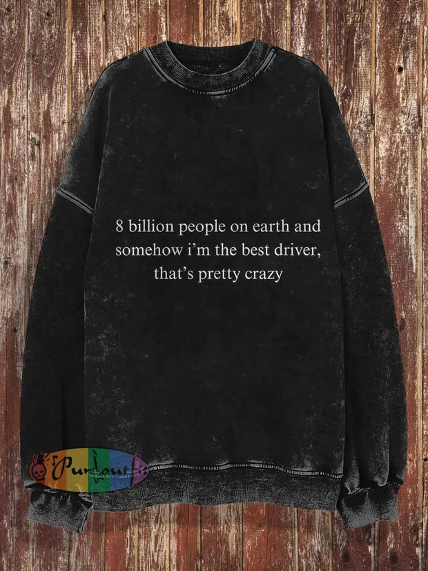 Unisex Crazy Text Eyes Print Crew Neck Casual Sweatshirt Black / S