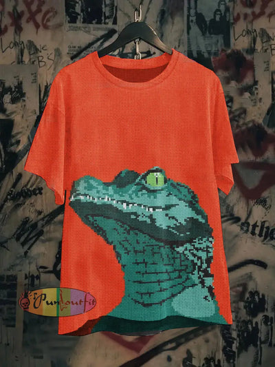 Unisex Crocodile Art Illustration Print Casual Cotton Short Sleeve T-Shirt Colorful / S