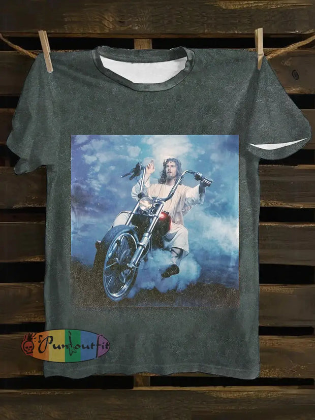 Unisex Crzzy Jesus Print Punk Casual Short Sleeves T-Shirt Black / S