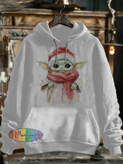 Unisex Cute Anime Print Christmas Hooded Sweatshirt With Pocket White / S