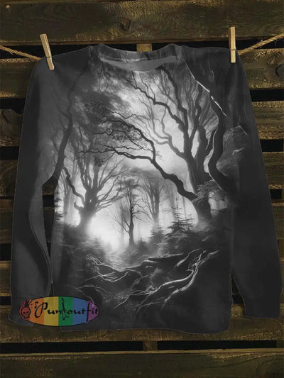 Unisex Dark Forest Print Casual Sweatshirt As Picture / S