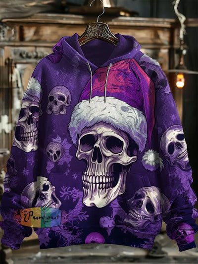 Unisex Dead Print Christmas Hooded Sweatshirt With Pocket Purple / S