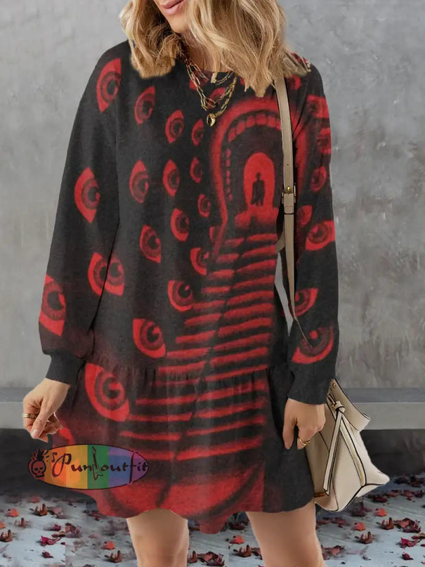 Unisex Devil’s Road Print Halloween Crew Neck Casual Sweatshirt Dress / S