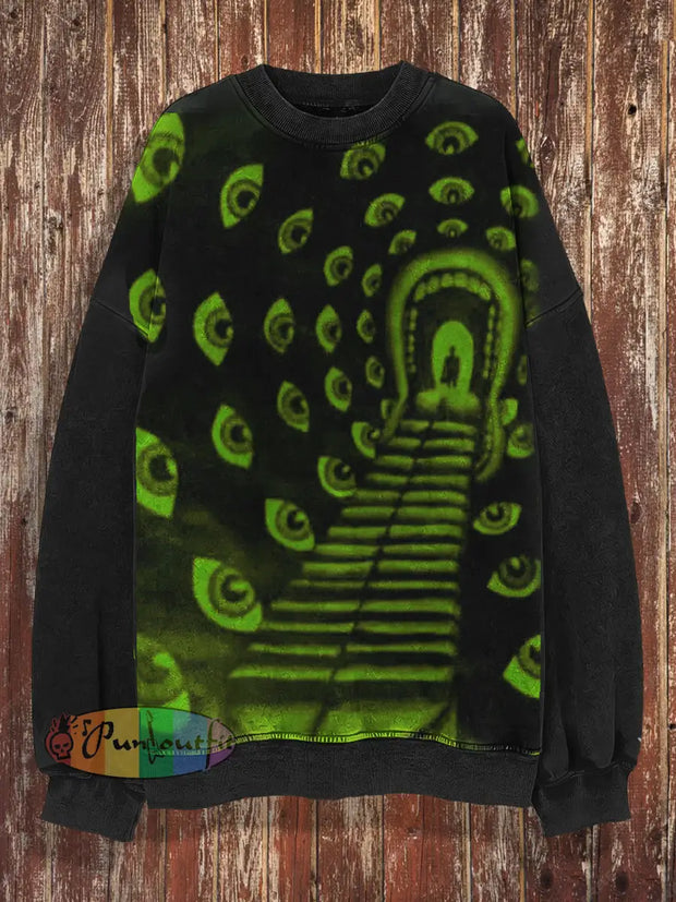 Unisex Devil’s Road Print Halloween Crew Neck Casual Sweatshirt Sweatshirt-Green / S