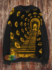 Unisex Devil’s Road Print Halloween Crew Neck Casual Sweatshirt Sweatshirt-Yellow / S