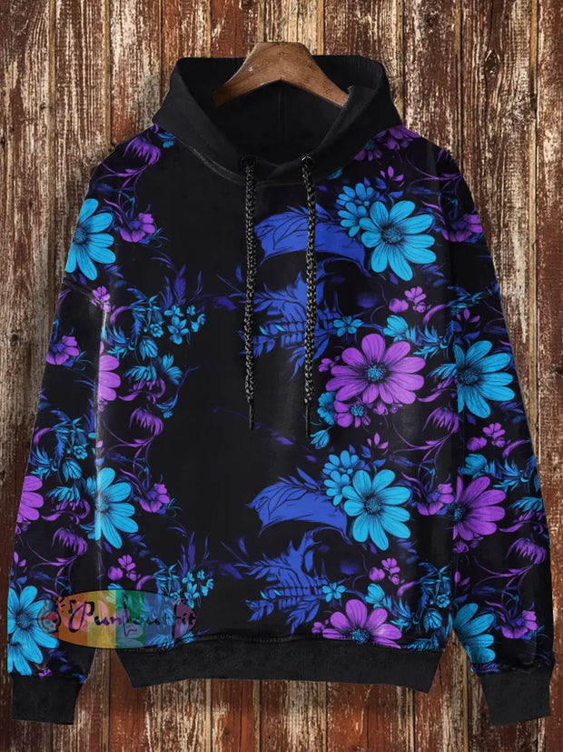 Unisex Everlasting Flower Print Halloween Casual Hooded Sweatshirt Black / S