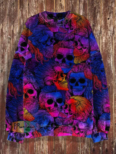 Unisex Evil Spirit Print Halloween Crew Neck Casual Sweatshirt Colorful / S