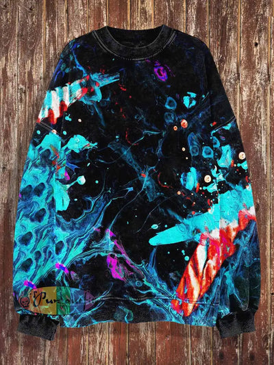 Unisex Fantasy Colorful Print Halloween Crew Neck Casual Sweatshirt Black / S