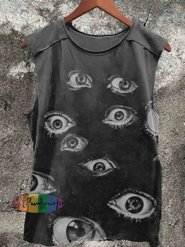 Unisex Fantasy Eyes Print Casual Crew Neck Vest Black / S