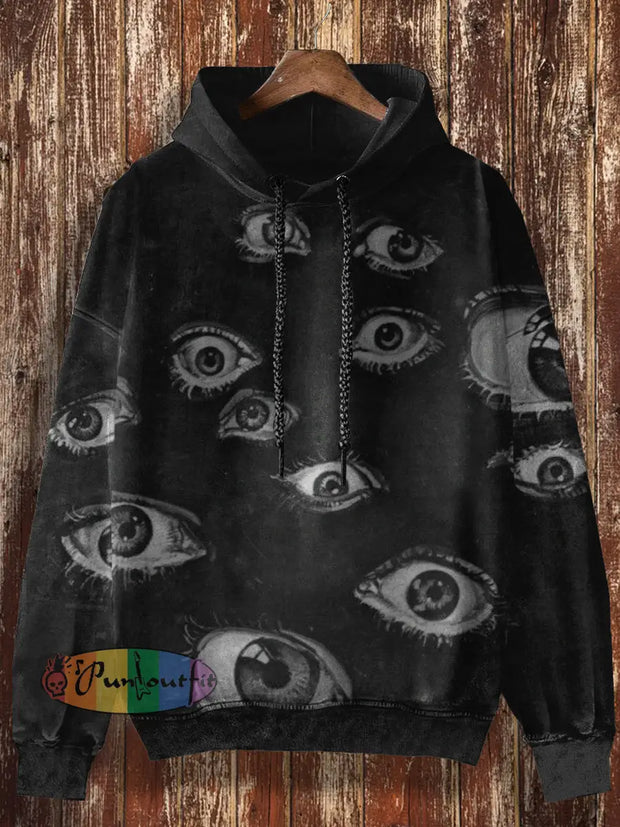 Unisex Fantasy Eyes Print Halloween Casual Hooded Sweatshirt Black / S