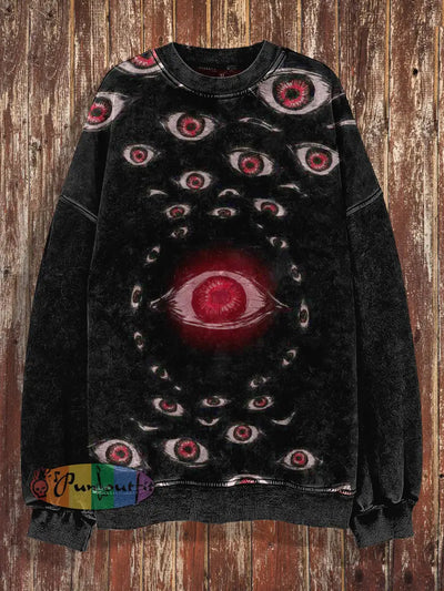 Unisex Fantasy Eyes Print Halloween Crew Neck Casual Sweatshirt Black / S