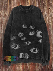 Unisex Fantasy Eyes Print Halloween Crew Neck Casual Sweatshirt Sweatshirt-Black / S