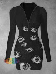 Unisex Fantasy Eyes Print Halloween Crew Neck Casual Sweatshirt Dress / S