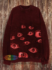 Unisex Fantasy Eyes Print Halloween Crew Neck Casual Sweatshirt Sweatshirt-Red / S